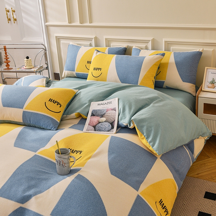 91家纺网 家纺一手货源 找家纺 宇彬家纺 2025直播热新款秋冬全棉精梳生态原棉印花加厚磨毛轻奢铂金单被套 快乐青春（兰）