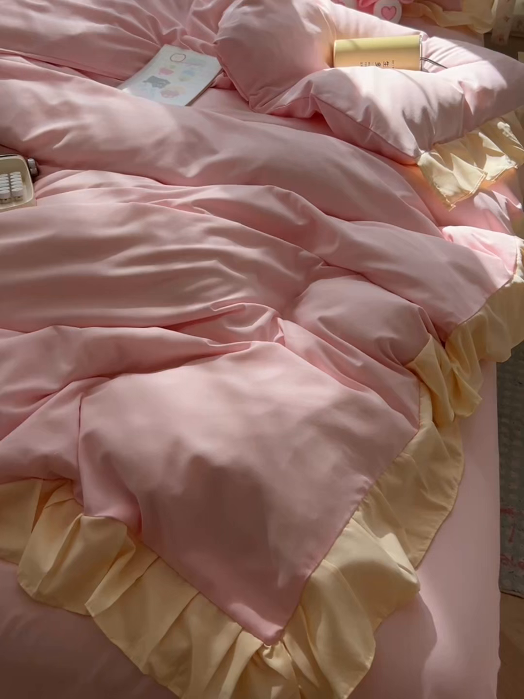 91家纺网 家纺一手货源 找家纺 （总）子钦2025新款奶油风毛巾绣云朵棉水洗棉花边床单床笠床裙四件套-丘比特