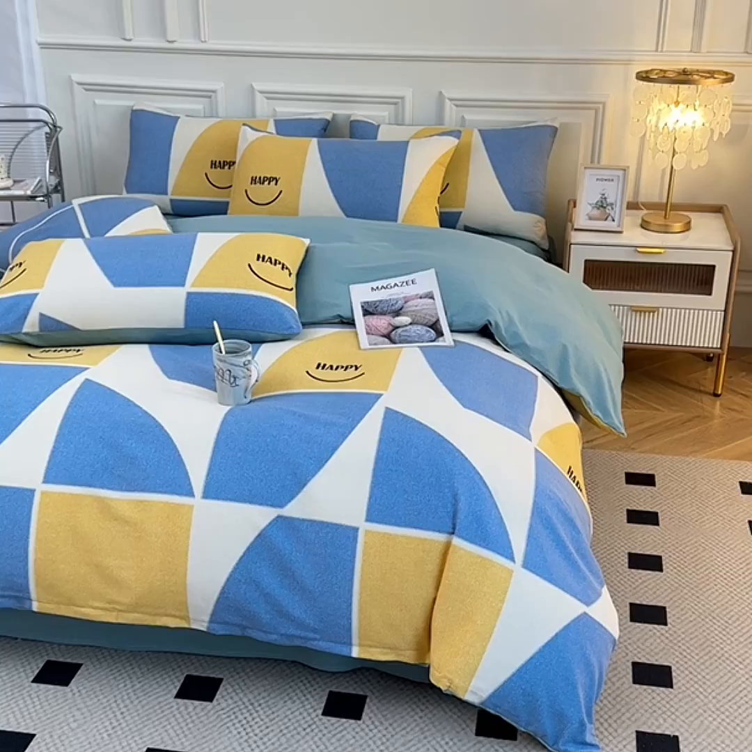 91家纺网 家纺一手货源 找家纺 宇彬家纺 2025直播热新款秋冬全棉精梳生态原棉印花加厚磨毛轻奢铂金单被套 快乐青春（兰）