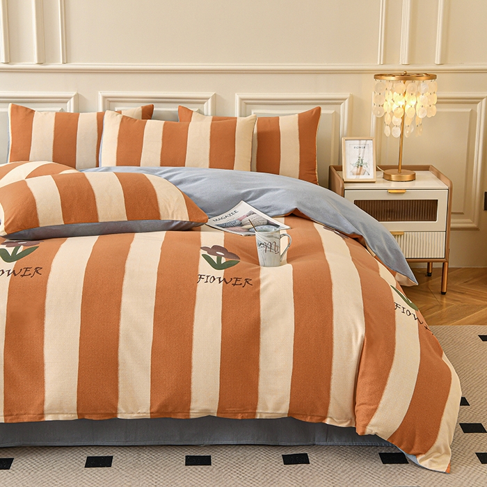 91家纺网 家纺一手货源 找家纺 宇彬家纺 2025直播热新款秋冬全棉精梳生态原棉印花加厚磨毛轻奢铂金单被套 妮可（桔）