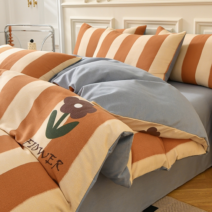 91家纺网 家纺一手货源 找家纺 宇彬家纺 2025直播热新款秋冬全棉精梳生态原棉印花加厚磨毛轻奢铂金单被套 妮可（桔）