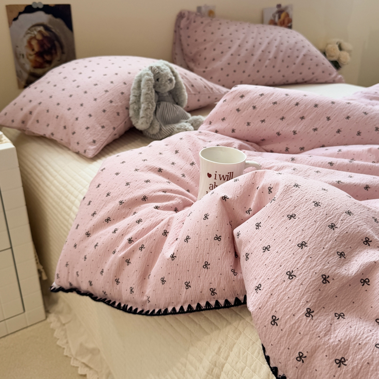 91家纺网 家纺一手货源 找家纺 一加一 2025新款贝壳边抗菌大豆被子被芯 奶油可可-豆沙