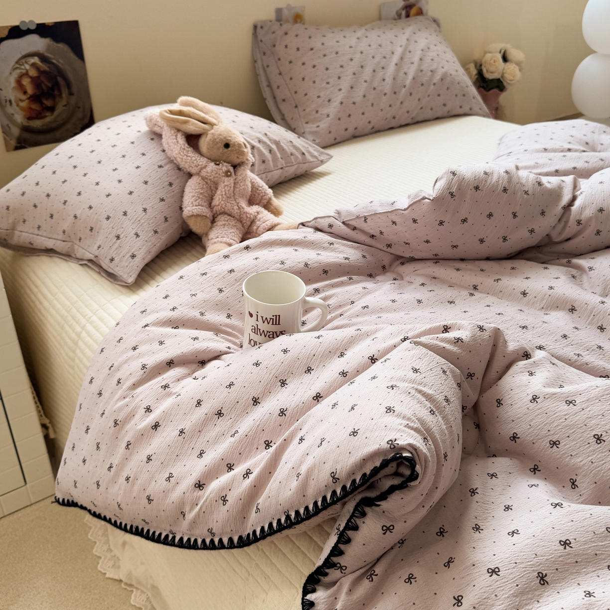 91家纺网 家纺一手货源 找家纺 一加一 2025新款贝壳边抗菌大豆被子被芯 奶油可可-灰