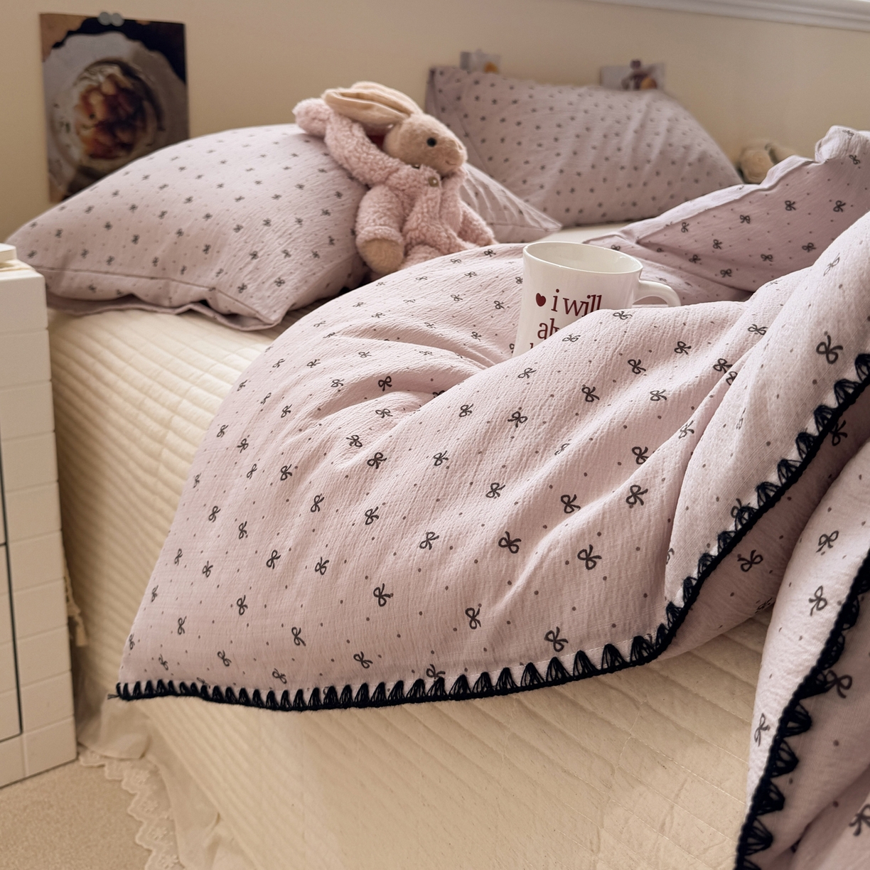 91家纺网 家纺一手货源 找家纺 一加一 2025新款贝壳边抗菌大豆被子被芯 奶油可可-灰