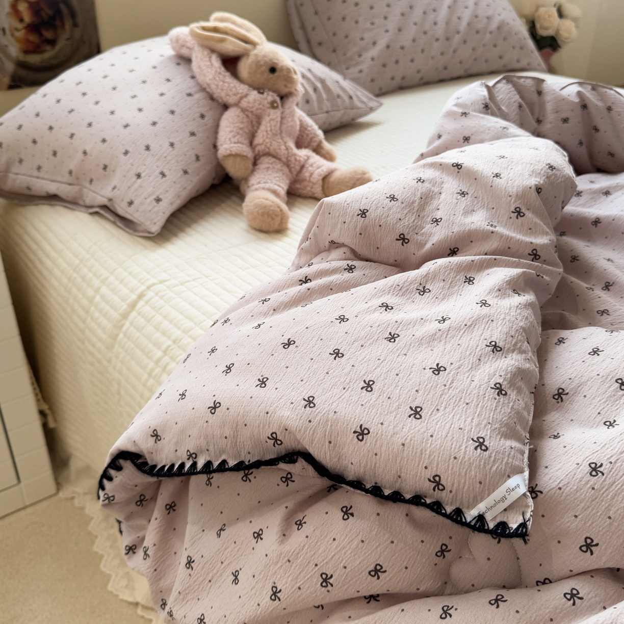 91家纺网 家纺一手货源 找家纺 一加一 2025新款贝壳边抗菌大豆被子被芯 奶油可可-灰