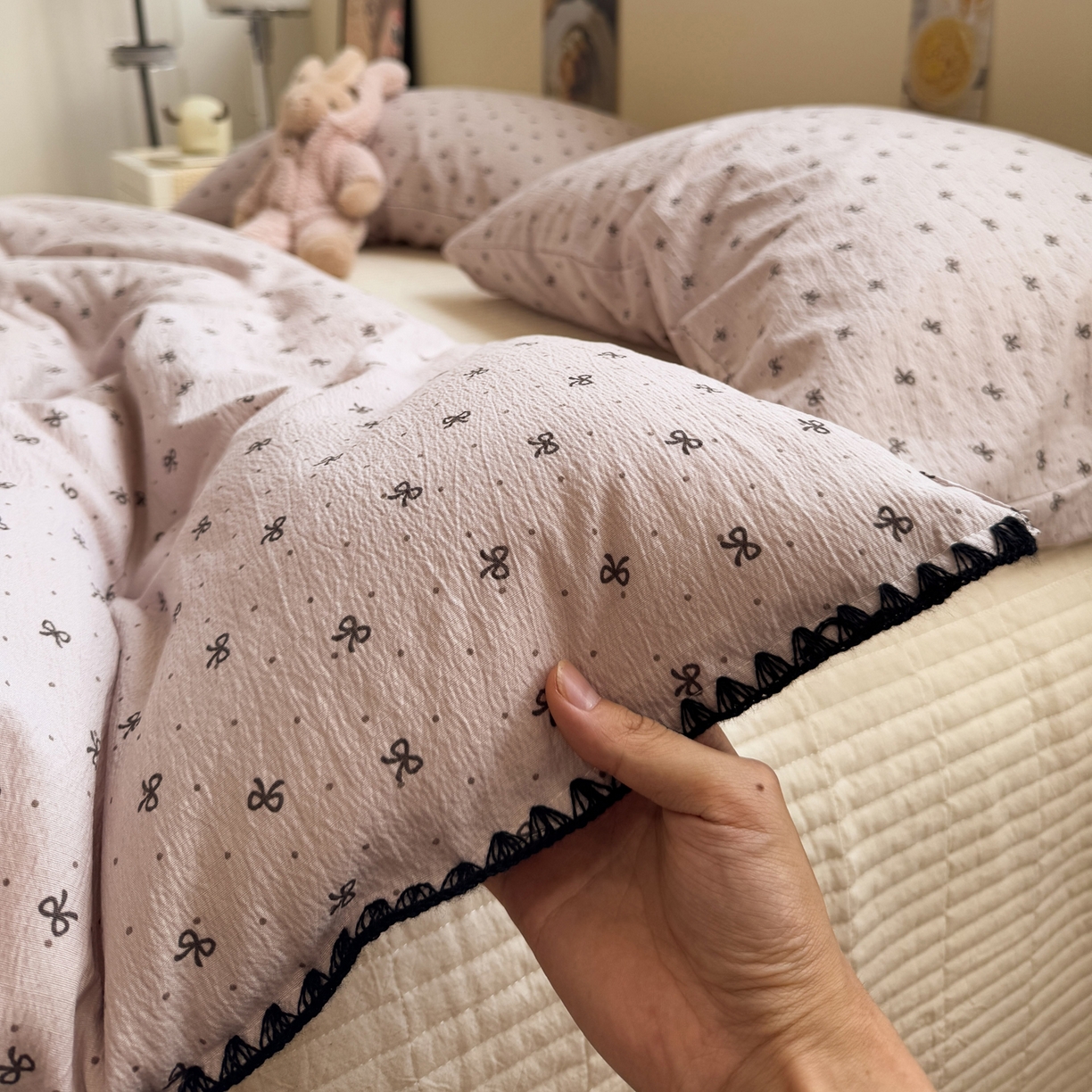 91家纺网 家纺一手货源 找家纺 一加一 2025新款贝壳边抗菌大豆被子被芯 奶油可可-灰