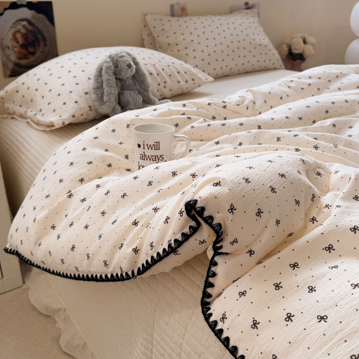 91家纺网 家纺一手货源 找家纺 一加一 2025新款贝壳边抗菌大豆被子被芯 奶油可可-咖