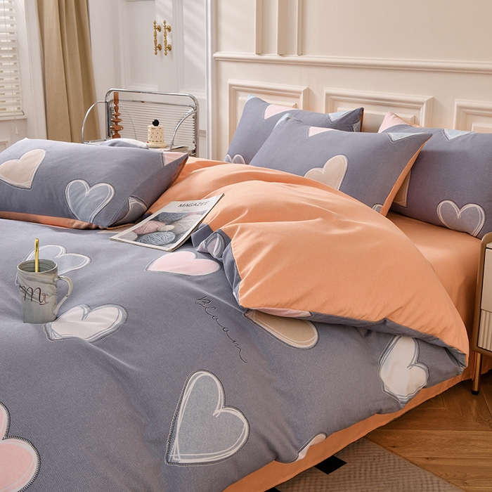 91家纺网 家纺一手货源 找家纺 宇彬家纺 2025直播热新款秋冬全棉精梳生态原棉印花加厚磨毛轻奢铂金单被套 心动（灰）