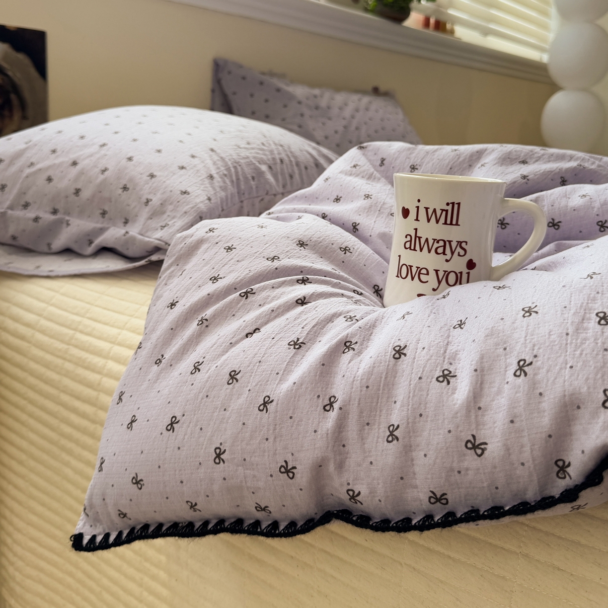 91家纺网 家纺一手货源 找家纺 一加一 2025新款贝壳边抗菌大豆被子被芯 奶油可可-紫