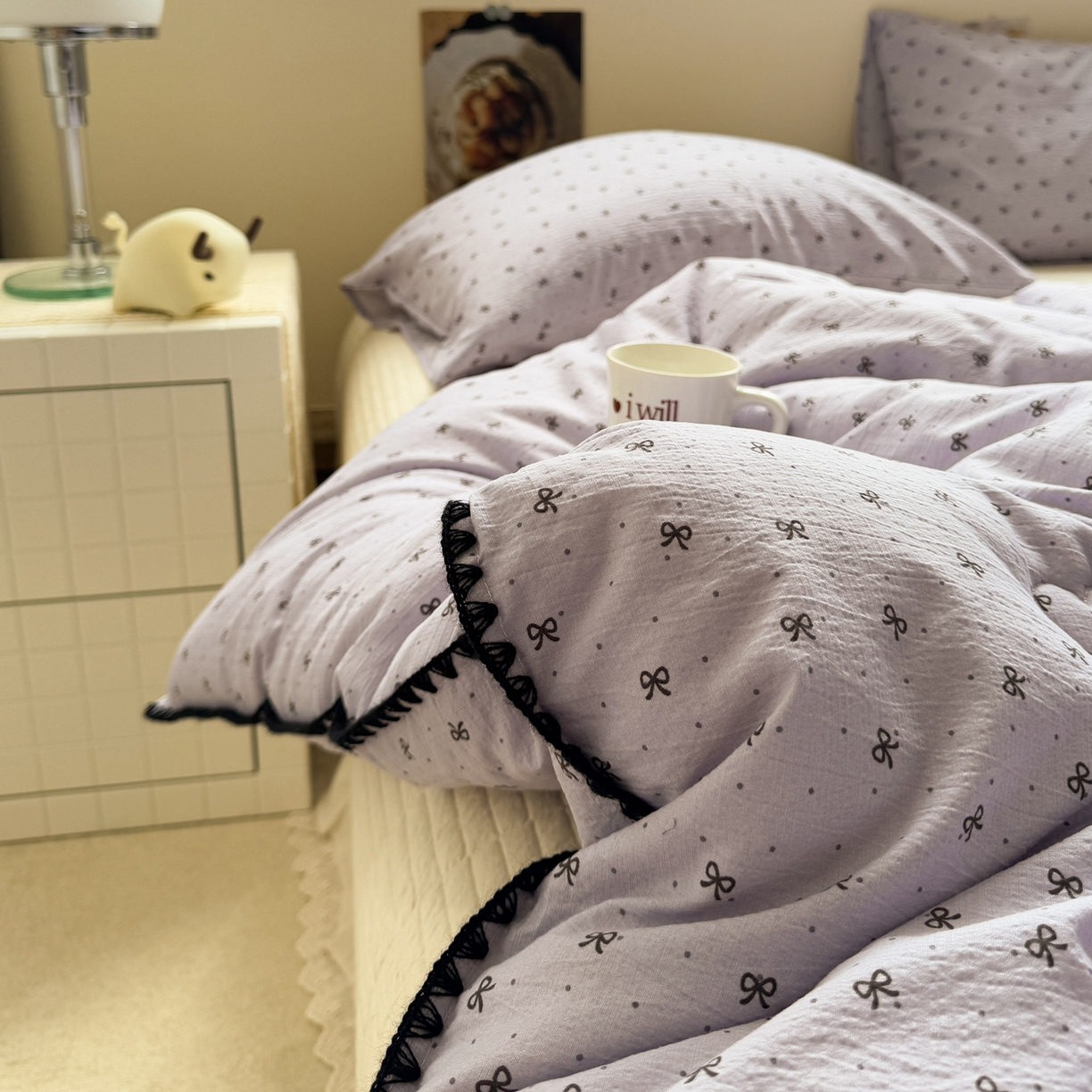 91家纺网 家纺一手货源 找家纺 一加一 2025新款贝壳边抗菌大豆被子被芯 奶油可可-紫