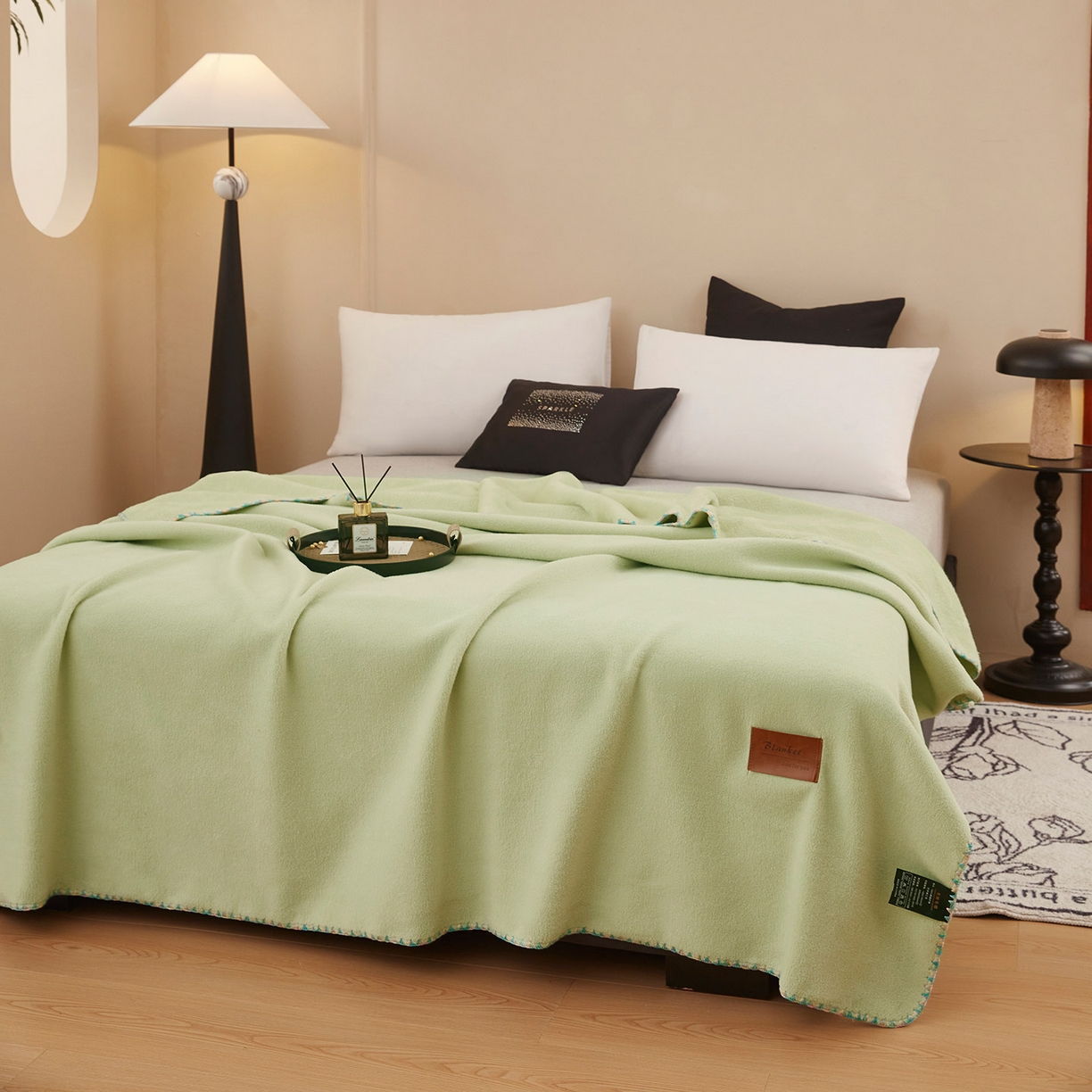 91家纺网 家纺一手货源 找家纺 悦织湾家纺 2025新款轻奢纯色仿羊绒毯单层双层保暖加厚秋冬毛毯盖毯毯子跨境专供仿羊绒单层-新芽绿