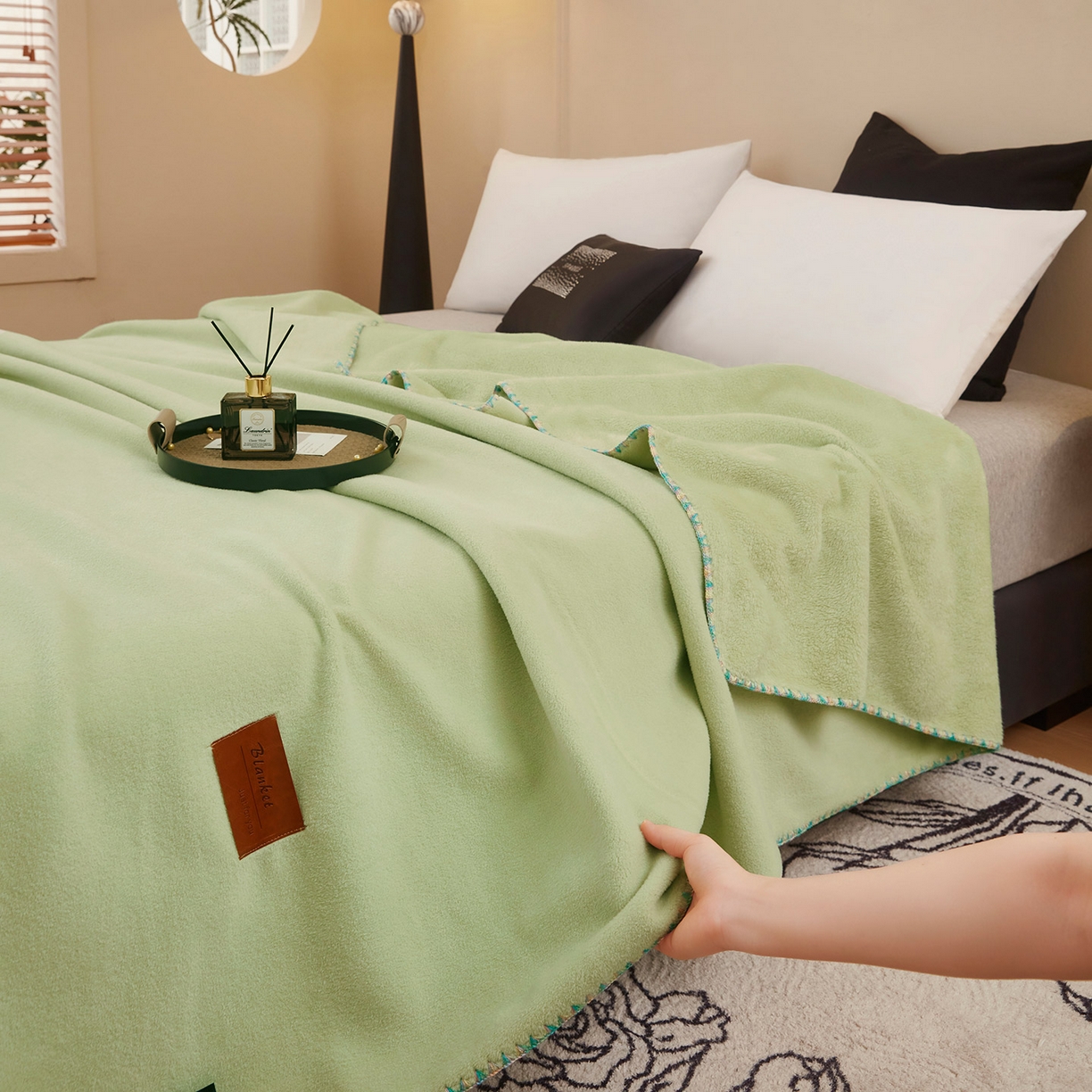 91家纺网 家纺一手货源 找家纺 悦织湾家纺 2025新款轻奢纯色仿羊绒毯单层双层保暖加厚秋冬毛毯盖毯毯子跨境专供仿羊绒单层-新芽绿