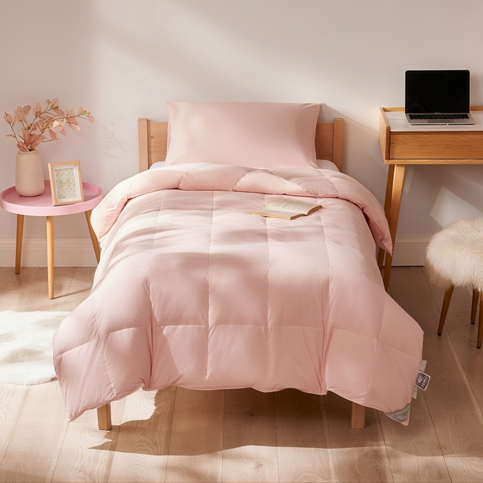 圣梦莱羽绒家纺 2025新款羽绒被A类可水洗90鸭绒被可裸睡春秋被四季被地暖被被子被芯 单人羽绒四季被（粉）