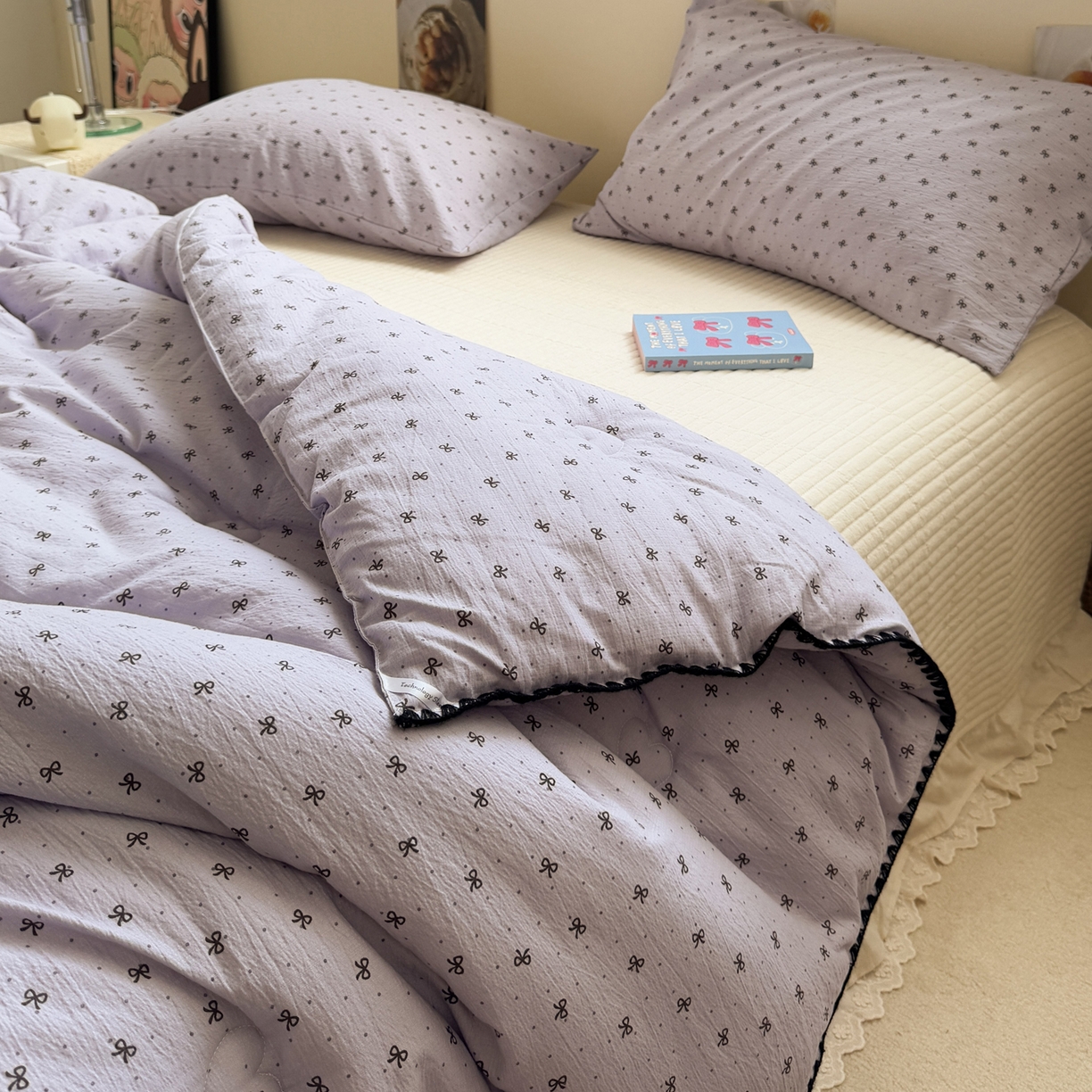 91家纺网 家纺一手货源 找家纺 一加一 2025新款贝壳边抗菌大豆被子被芯 奶油可可-紫