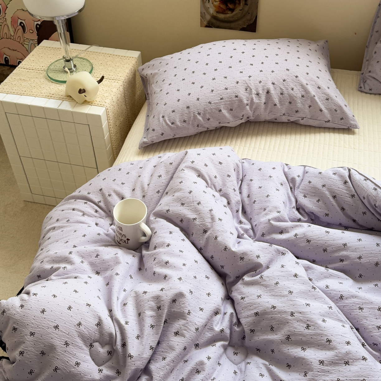 91家纺网 家纺一手货源 找家纺 一加一 2025新款贝壳边抗菌大豆被子被芯 奶油可可-紫