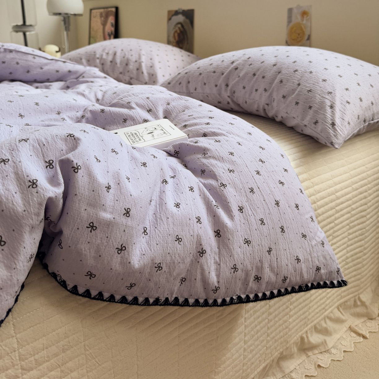 91家纺网 家纺一手货源 找家纺 一加一 2025新款贝壳边抗菌大豆被子被芯 奶油可可-紫