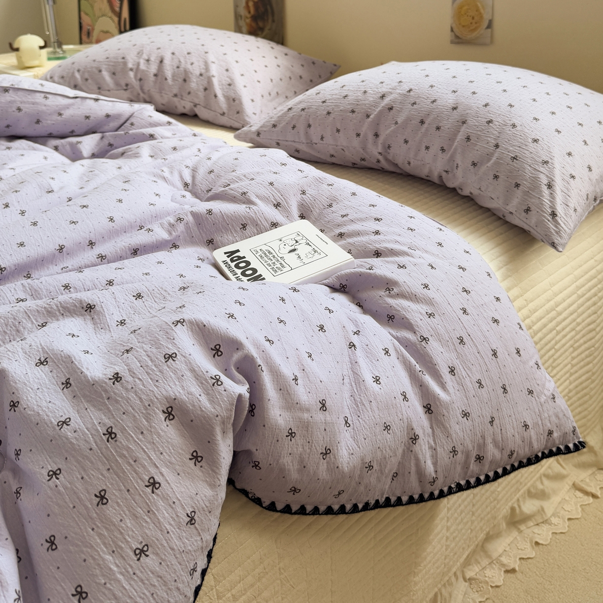 91家纺网 家纺一手货源 找家纺 一加一 2025新款贝壳边抗菌大豆被子被芯 奶油可可-紫