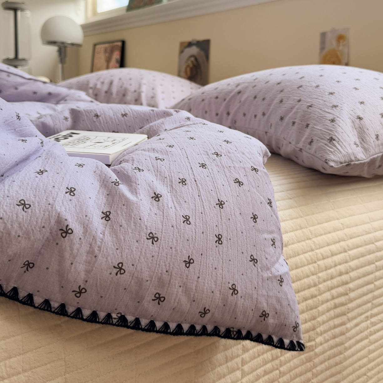 91家纺网 家纺一手货源 找家纺 一加一 2025新款贝壳边抗菌大豆被子被芯 奶油可可-紫