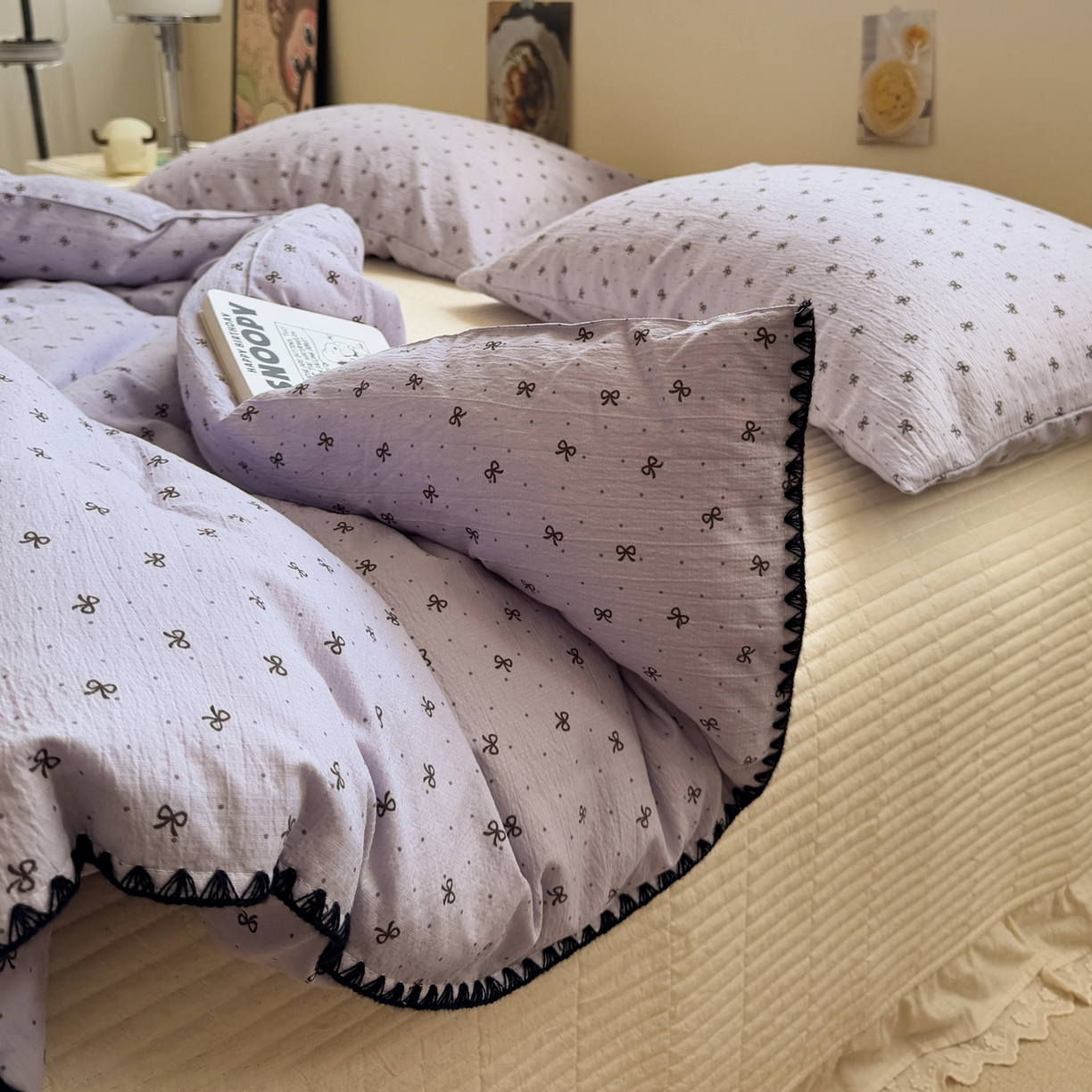 91家纺网 家纺一手货源 找家纺 一加一 2025新款贝壳边抗菌大豆被子被芯 奶油可可-紫