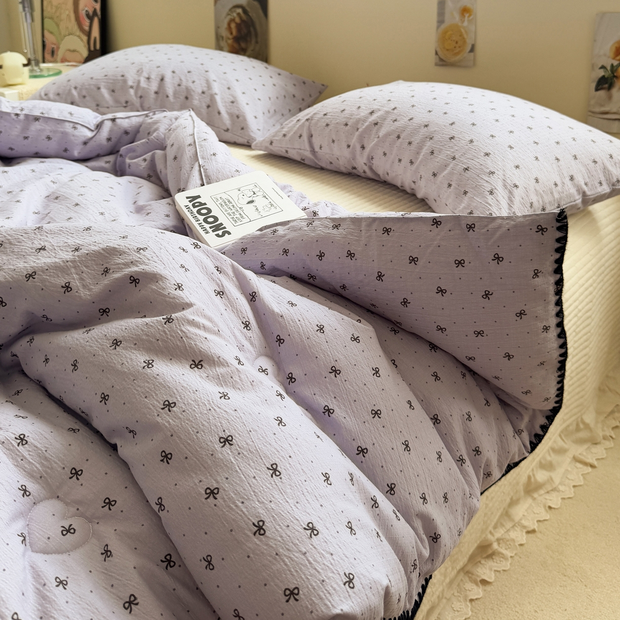 91家纺网 家纺一手货源 找家纺 一加一 2025新款贝壳边抗菌大豆被子被芯 奶油可可-紫
