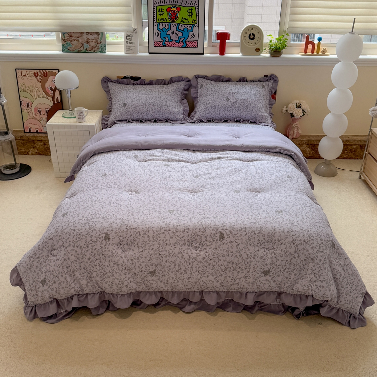 91家纺网 家纺一手货源 找家纺 （总）一加一 2025新款小清新花边款可水洗大豆被子被芯