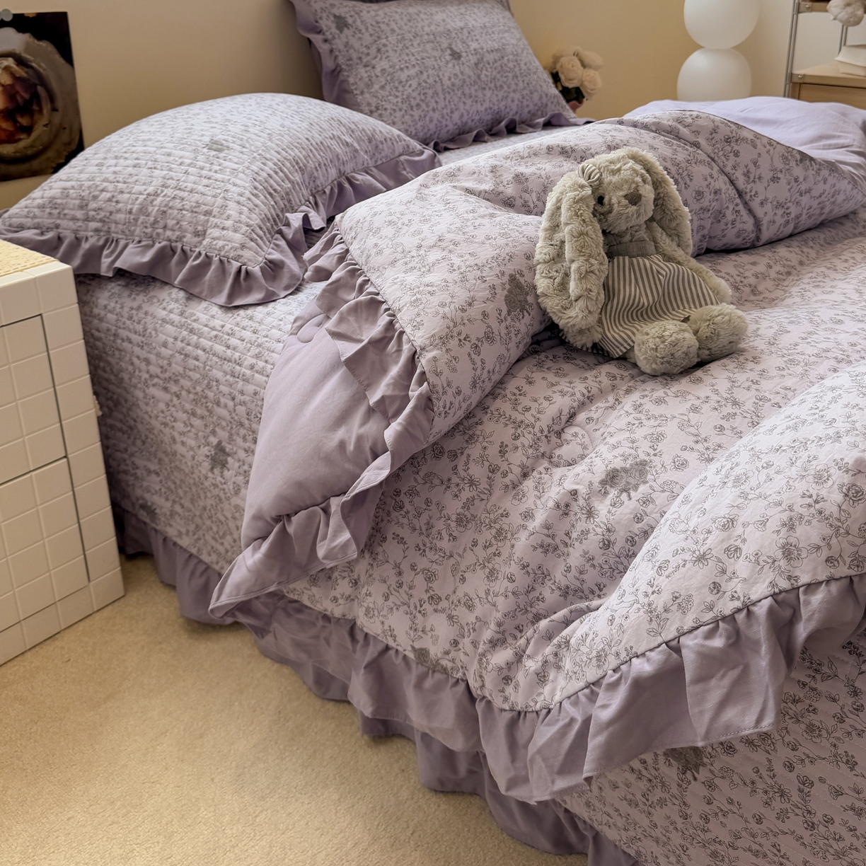 91家纺网 家纺一手货源 找家纺 （总）一加一 2025新款小清新花边款可水洗大豆被子被芯