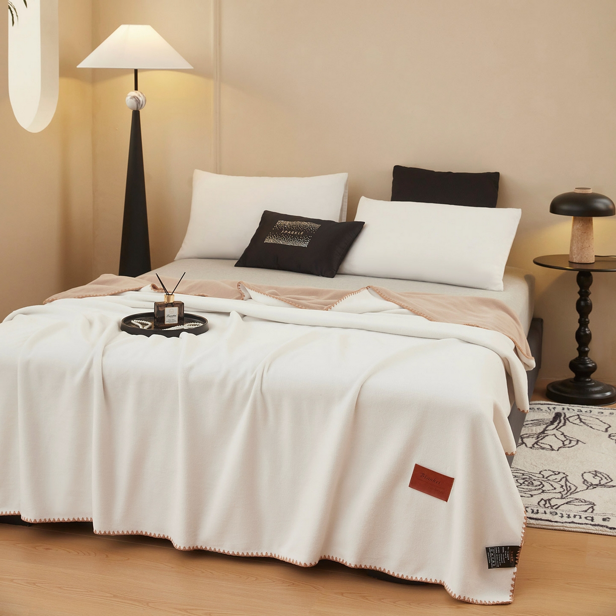 91家纺网 家纺一手货源 找家纺 悦织湾家纺 2025新款轻奢纯色仿羊绒毯单层双层保暖加厚秋冬毛毯盖毯毯子跨境专供仿羊绒双层-白-咖