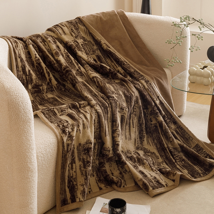 91家纺网 家纺一手货源 找家纺 （总）悦然毛巾被 2025新款复合毯休闲兔毛绒提花印花工艺盖毯