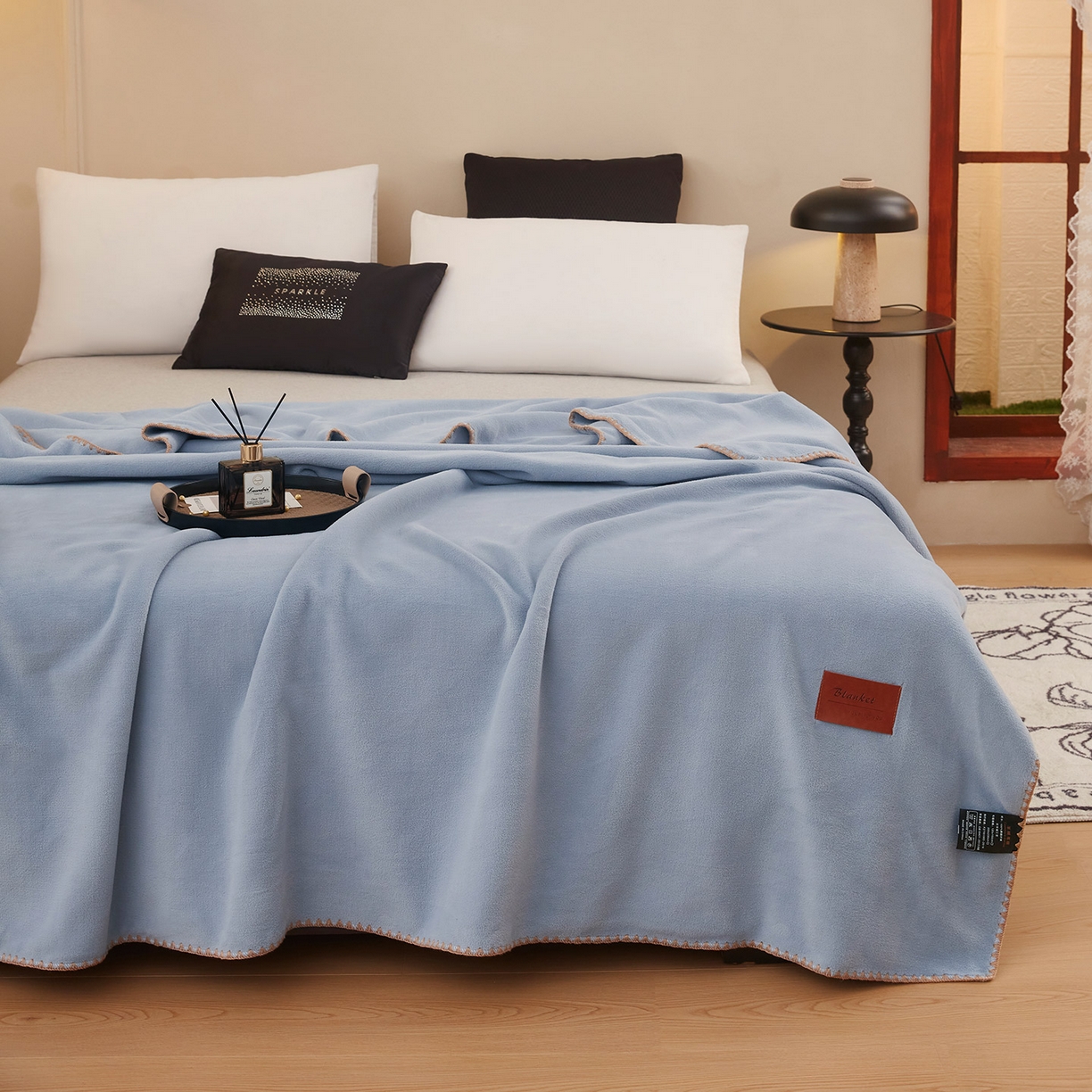 悦织湾家纺 2025新款轻奢纯色仿羊绒毯单层双层保暖加厚秋冬毛毯盖毯毯子跨境专供仿羊绒双层-宾利蓝