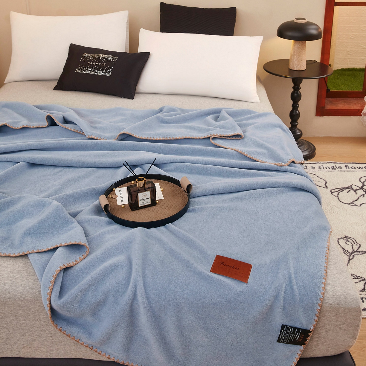 91家纺网 家纺一手货源 找家纺 悦织湾家纺 2025新款轻奢纯色仿羊绒毯单层双层保暖加厚秋冬毛毯盖毯毯子跨境专供仿羊绒双层-宾利蓝