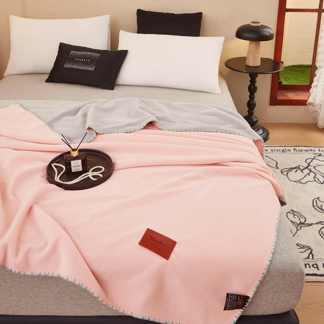 91家纺网 家纺一手货源 找家纺 悦织湾家纺 2025新款轻奢纯色仿羊绒毯单层双层保暖加厚秋冬毛毯盖毯毯子跨境专供仿羊绒双层-粉-灰
