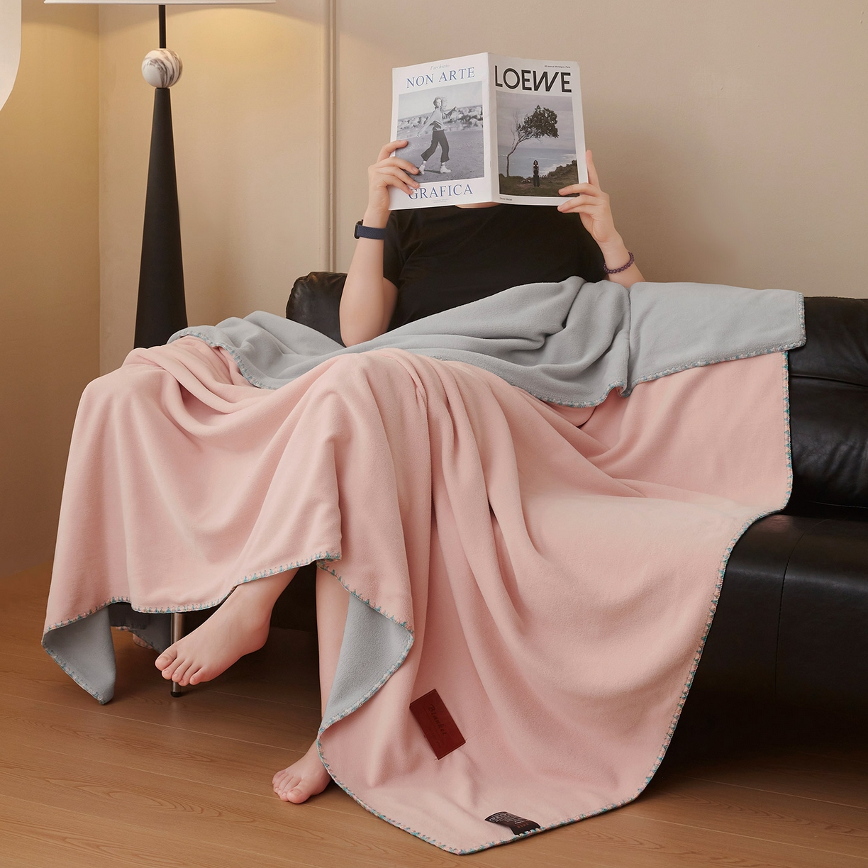 91家纺网 家纺一手货源 找家纺 悦织湾家纺 2025新款轻奢纯色仿羊绒毯单层双层保暖加厚秋冬毛毯盖毯毯子跨境专供仿羊绒双层-粉-灰