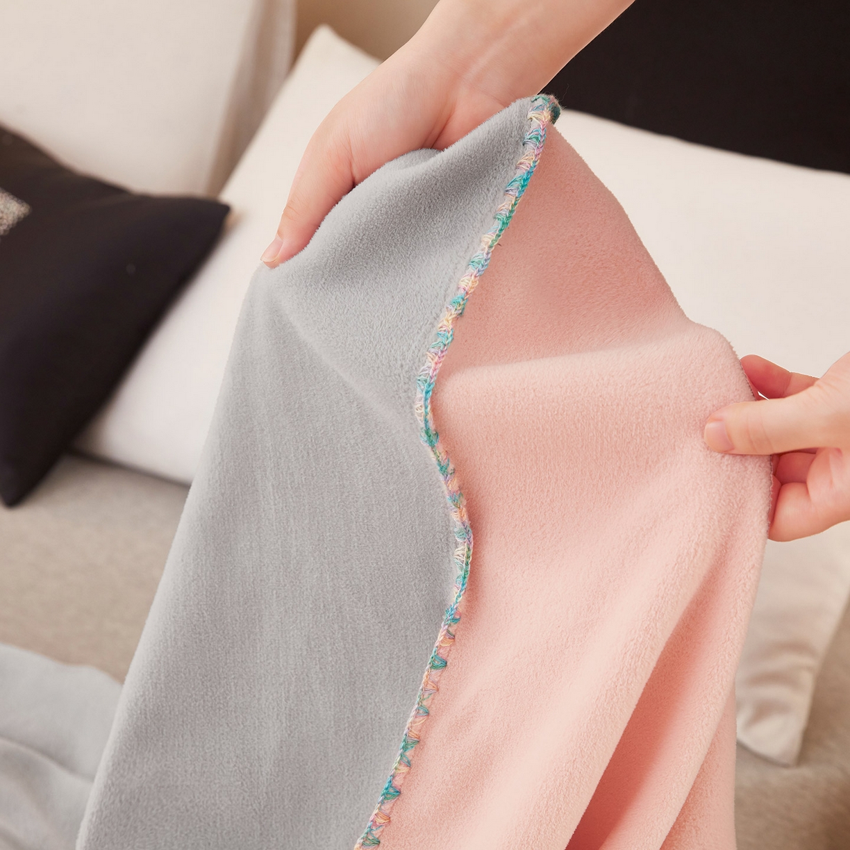 91家纺网 家纺一手货源 找家纺 悦织湾家纺 2025新款轻奢纯色仿羊绒毯单层双层保暖加厚秋冬毛毯盖毯毯子跨境专供仿羊绒双层-粉-灰