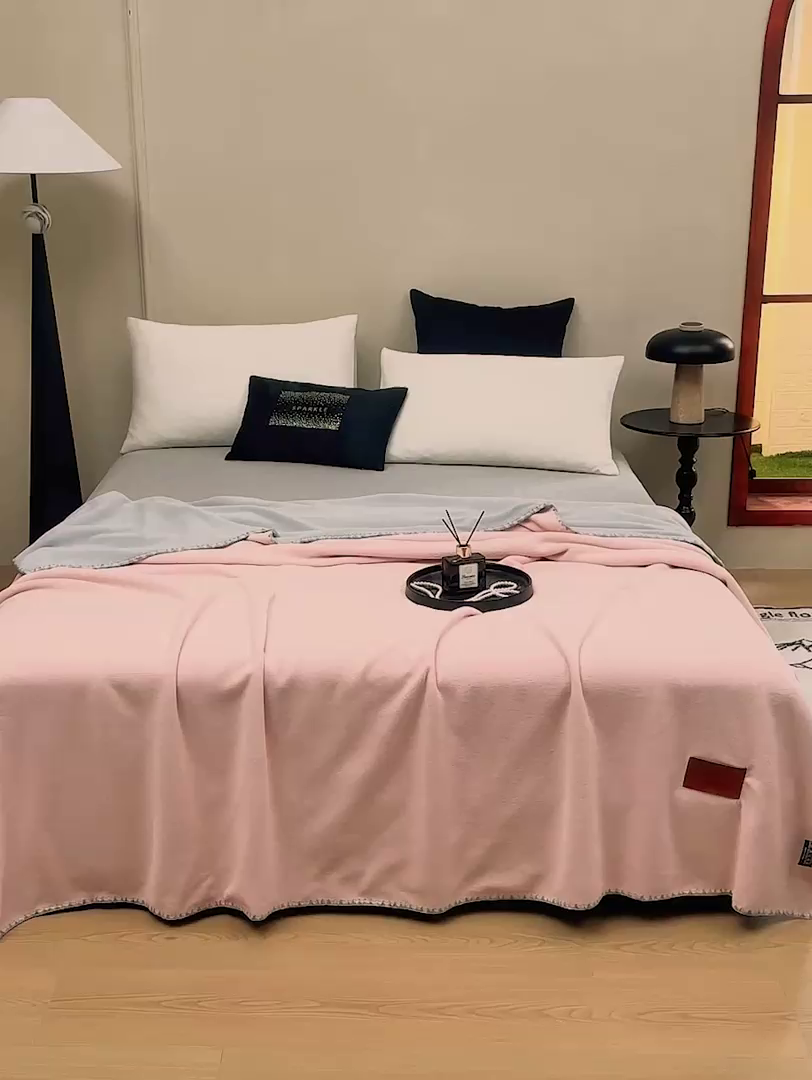 91家纺网 家纺一手货源 找家纺 悦织湾家纺 2025新款轻奢纯色仿羊绒毯单层双层保暖加厚秋冬毛毯盖毯毯子跨境专供仿羊绒双层-粉-灰