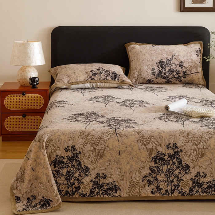 91家纺网 家纺一手货源 找家纺 悦然毛巾被 2025新款复合毯休闲兔毛绒提花印花工艺盖毯 林影眠笺