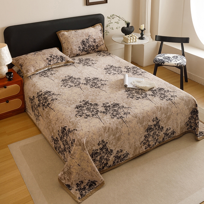 91家纺网 家纺一手货源 找家纺 悦然毛巾被 2025新款复合毯休闲兔毛绒提花印花工艺盖毯 林影眠笺