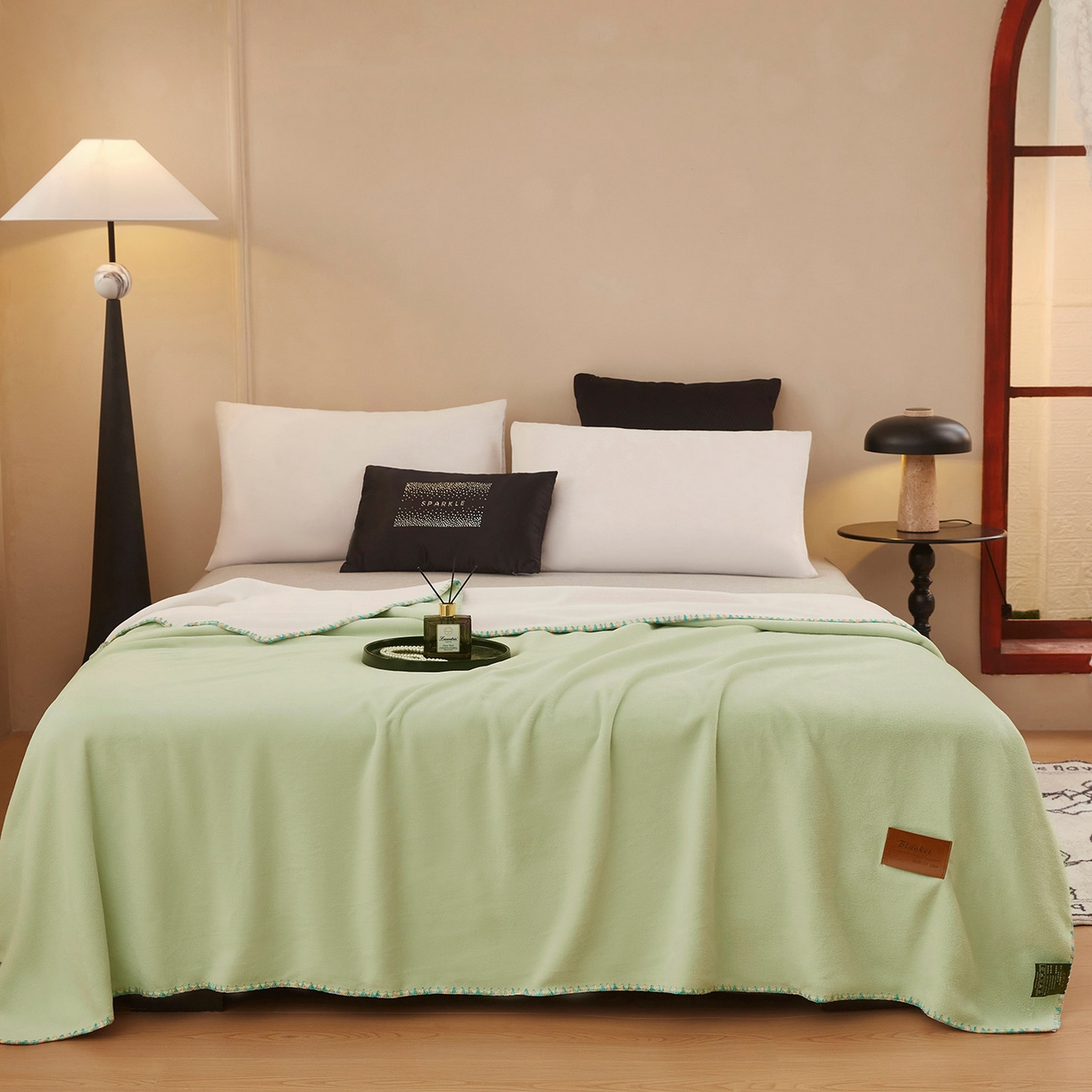 91家纺网 家纺一手货源 找家纺 悦织湾家纺 2025新款轻奢纯色仿羊绒毯单层双层保暖加厚秋冬毛毯盖毯毯子跨境专供仿羊绒双层-绿-白