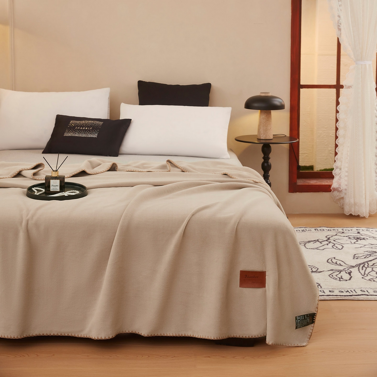 悦织湾家纺 2025新款轻奢纯色仿羊绒毯单层双层保暖加厚秋冬毛毯盖毯毯子跨境专供仿羊绒双层-奶咖