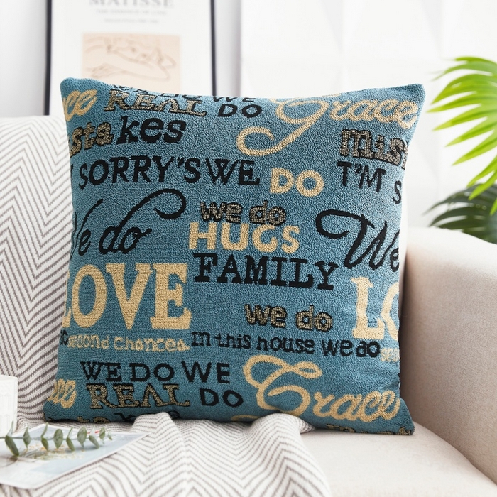 新奇异 2025新款字母毛巾绣抱枕 温情-蓝灰