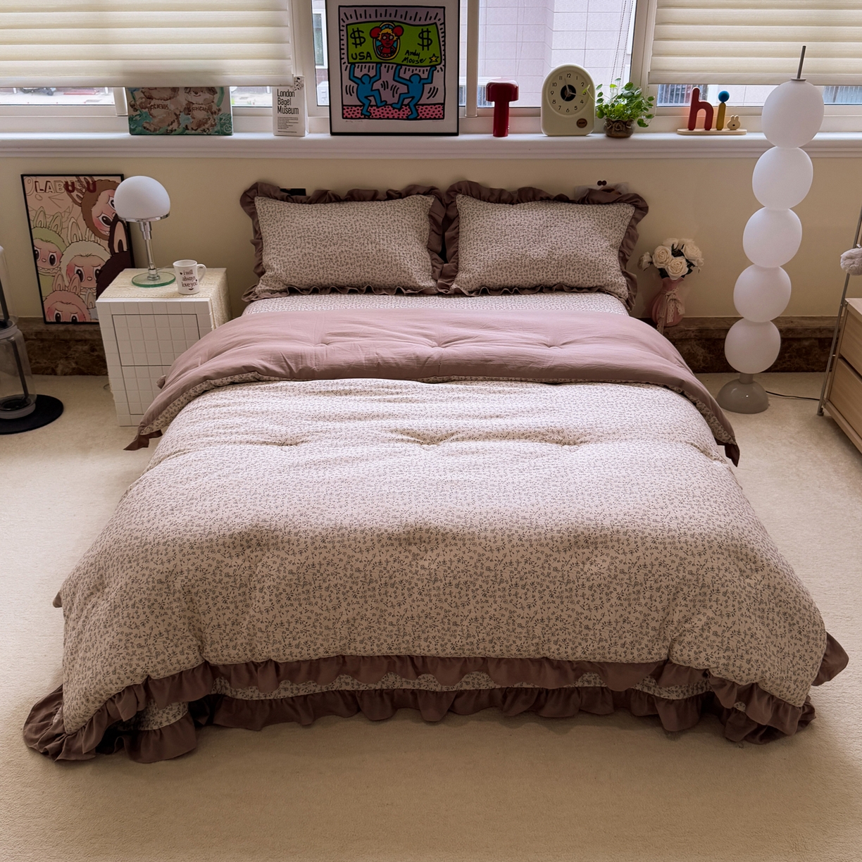 91家纺网 家纺一手货源 找家纺 一加一 2025新款小清新花边款可水洗大豆被子被芯 赫拉