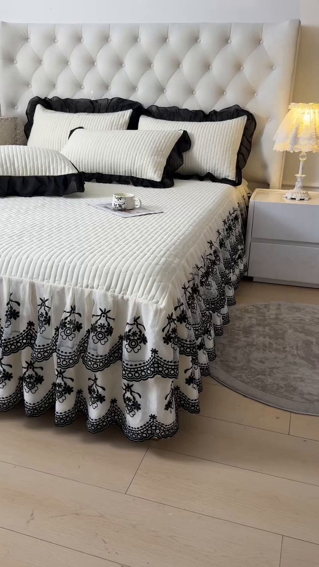 91家纺网 家纺一手货源 找家纺 （总）鼎丰家纺 2025新款皱皱纱双层花边夹棉床裙单床裙床裙单品-梦想系列