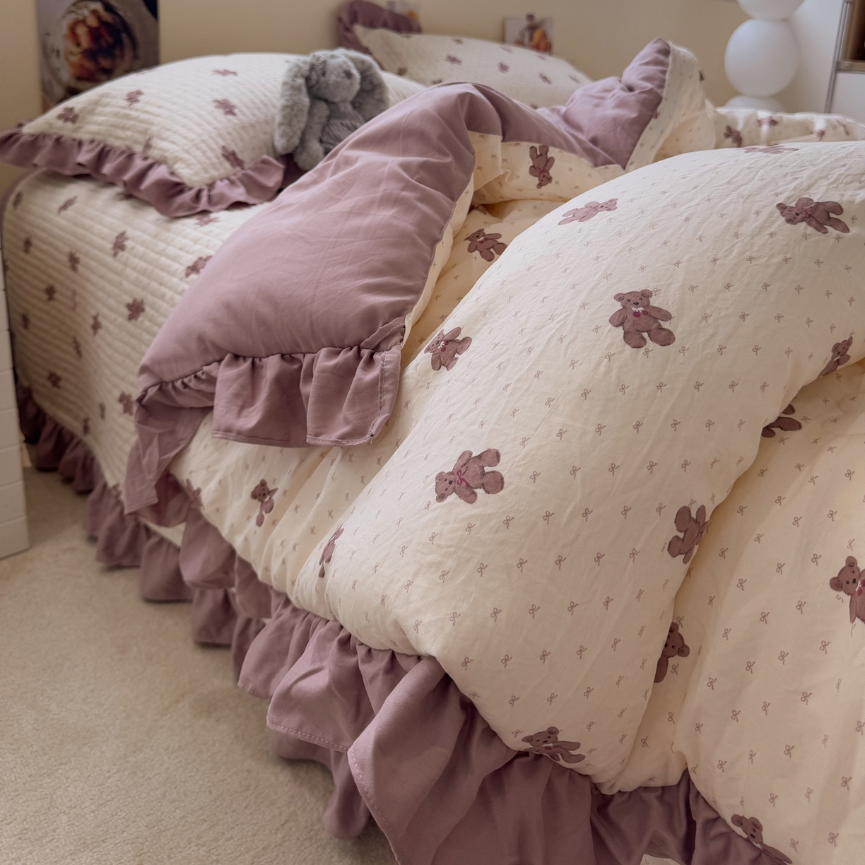 91家纺网 家纺一手货源 找家纺 一加一 2025新款小清新花边款可水洗大豆被子被芯 梦想熊