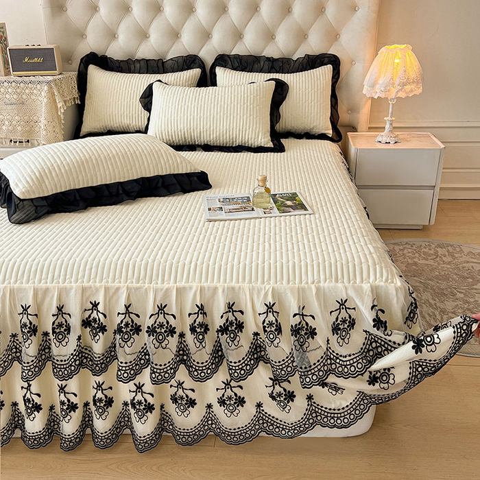 91家纺网 家纺一手货源 找家纺 （总）鼎丰家纺 2025新款皱皱纱双层花边夹棉床裙单床裙床裙单品-梦想系列