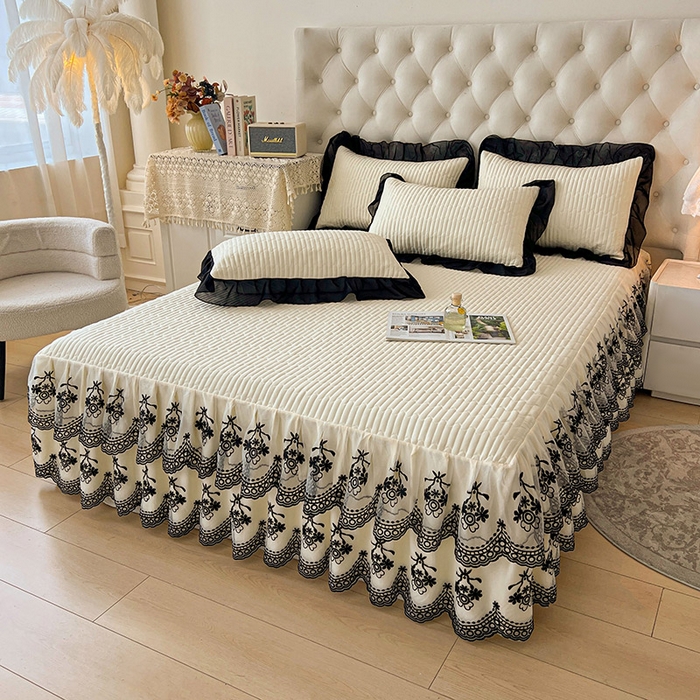 91家纺网 家纺一手货源 找家纺 （总）鼎丰家纺 2025新款皱皱纱双层花边夹棉床裙单床裙床裙单品-梦想系列