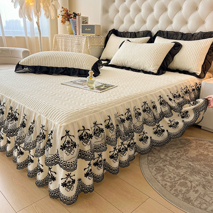 91家纺网 家纺一手货源 找家纺 （总）鼎丰家纺 2025新款皱皱纱双层花边夹棉床裙单床裙床裙单品-梦想系列