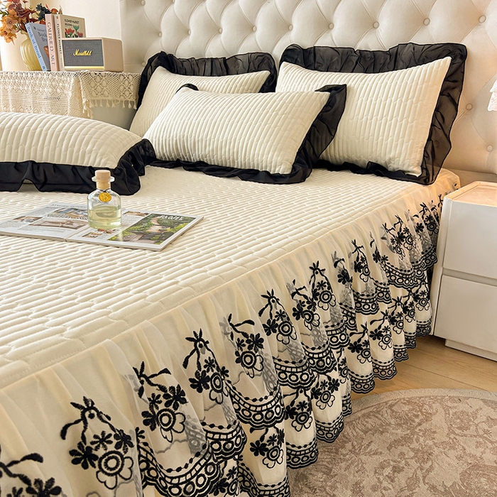 91家纺网 家纺一手货源 找家纺 （总）鼎丰家纺 2025新款皱皱纱双层花边夹棉床裙单床裙床裙单品-梦想系列