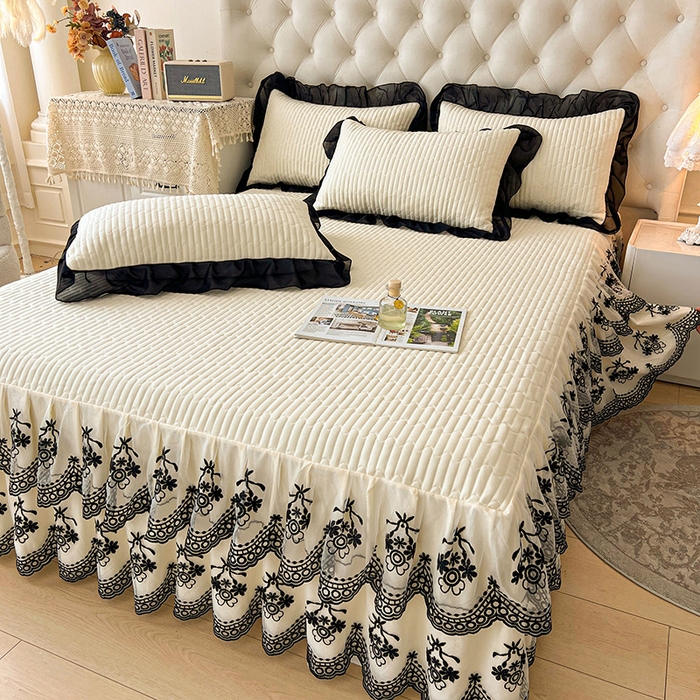 91家纺网 家纺一手货源 找家纺 （总）鼎丰家纺 2025新款皱皱纱双层花边夹棉床裙单床裙床裙单品-梦想系列