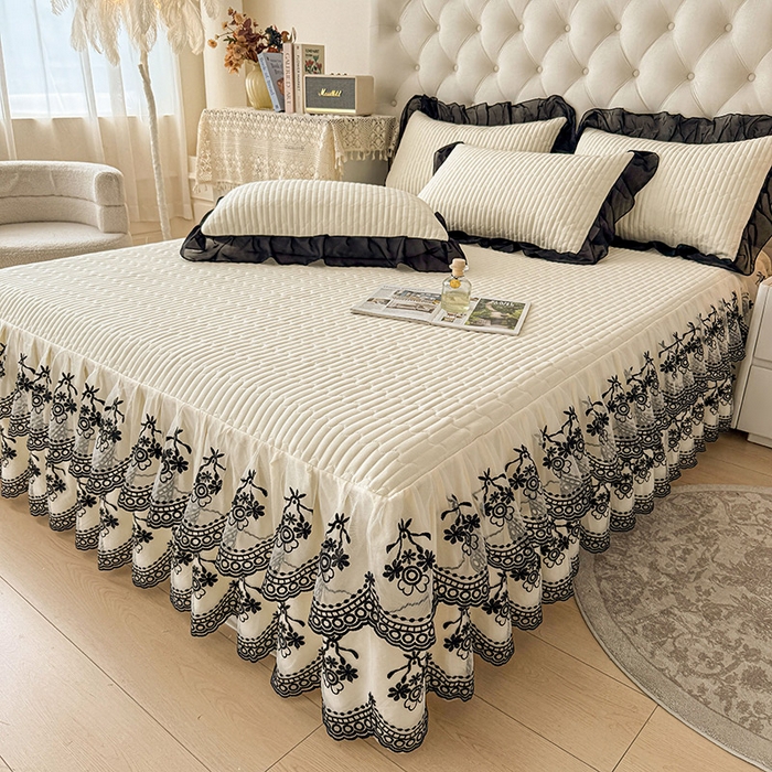 91家纺网 家纺一手货源 找家纺 （总）鼎丰家纺 2025新款皱皱纱双层花边夹棉床裙单床裙床裙单品-梦想系列