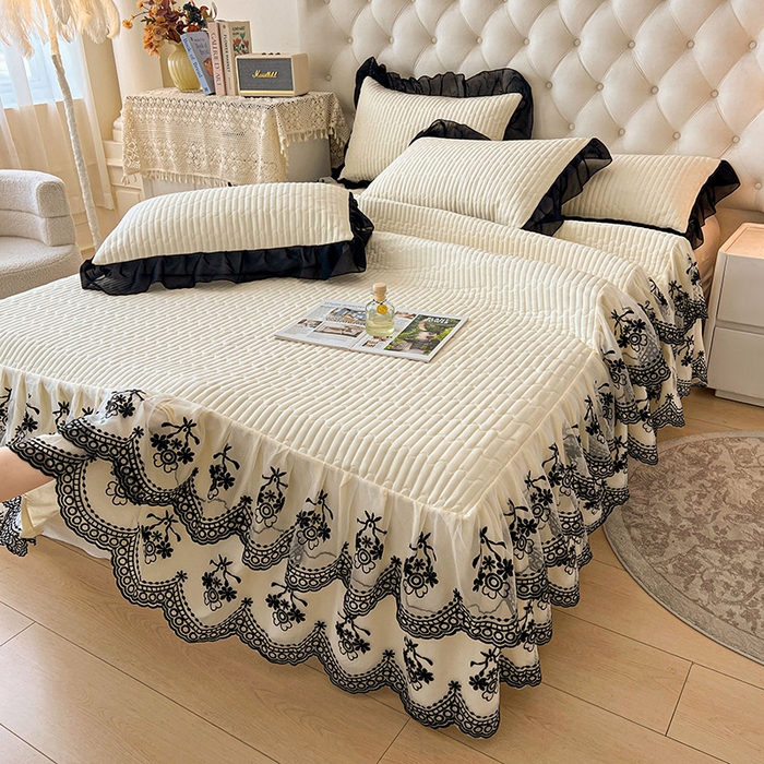 91家纺网 家纺一手货源 找家纺 （总）鼎丰家纺 2025新款皱皱纱双层花边夹棉床裙单床裙床裙单品-梦想系列