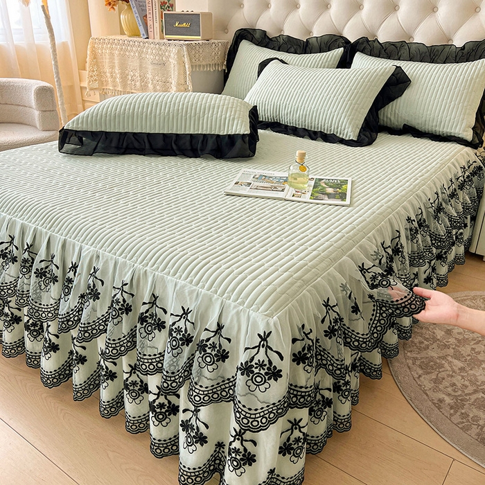 91家纺网 家纺一手货源 找家纺 （总）鼎丰家纺 2025新款皱皱纱双层花边夹棉床裙单床裙床裙单品-梦想系列